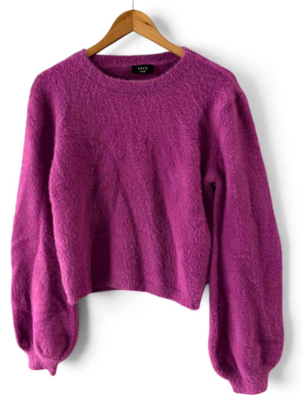 Women's VICI Fuzzy Crew Neck Sweater Purple Size L